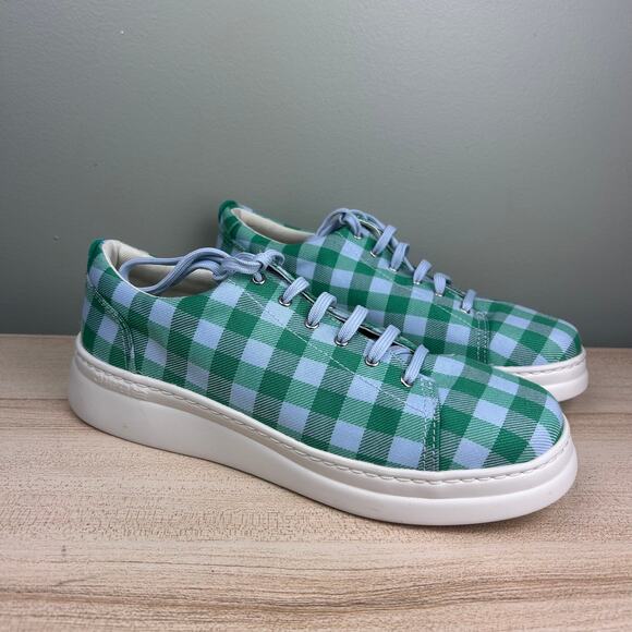 Camper Runner Up Lightweight Sneakers Blue Green Gingham Plaid size EU 40 US 9 - Picture 1 of 9